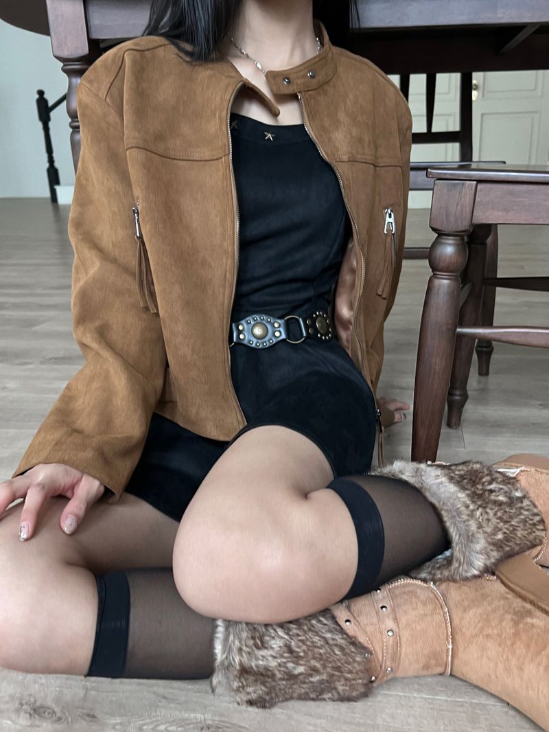 Bohemian two-button buckle suede rider jacket (2 colors)
