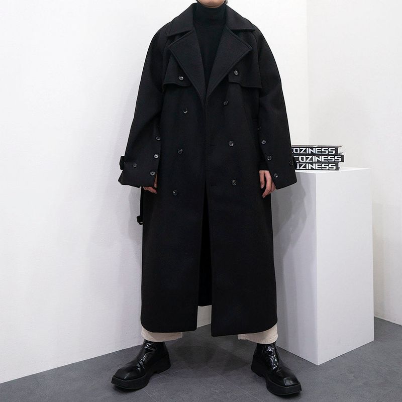 SK Button slit wool robe long coat (3 colors)