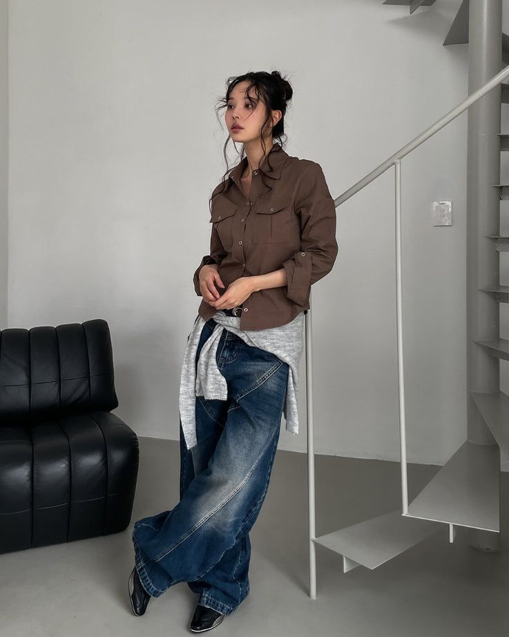Tiv Curved Cut Balloon Denim Pants