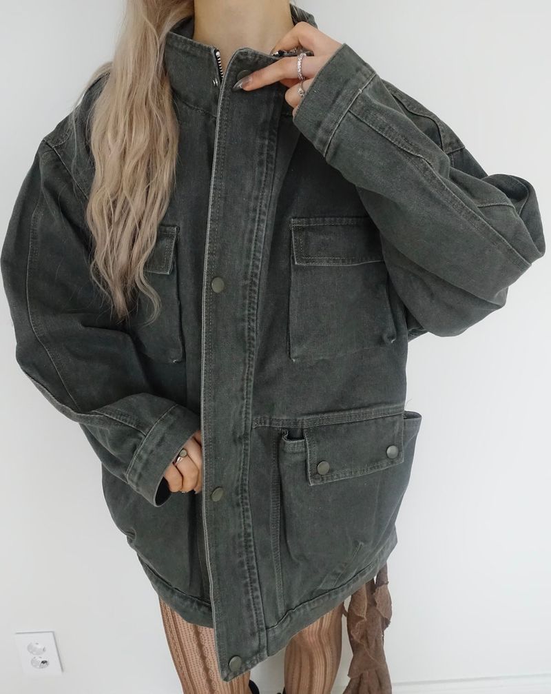 Khaki Oversized Denim Field Jacket