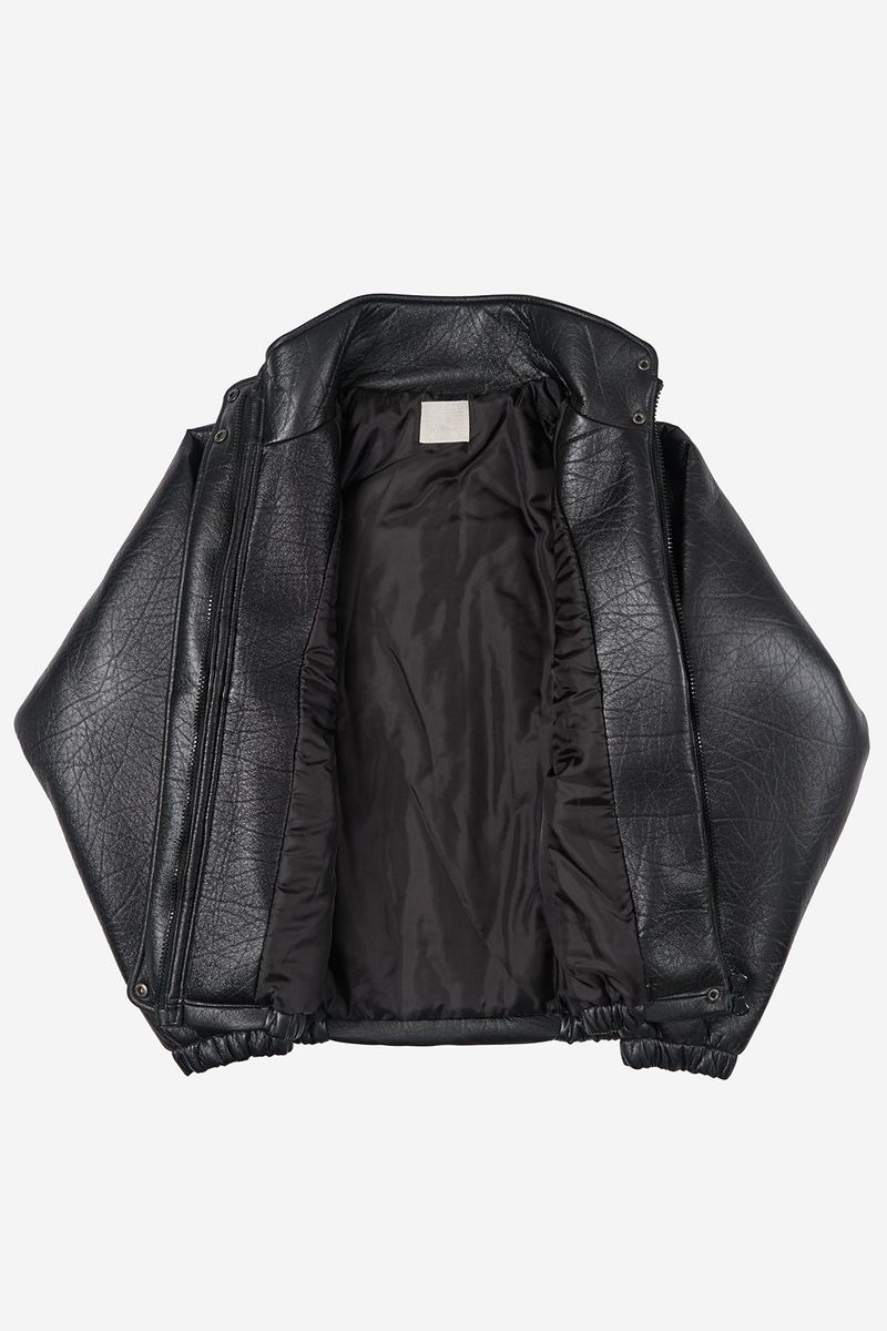 Puff raglan texture leather jumper