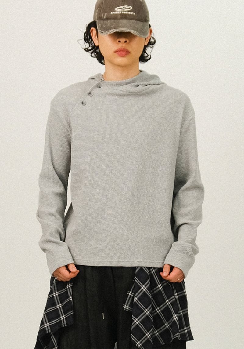 SEMIKAJI（セミカジ）の「メインワッフルボタンフーディースリーブス（トップス）」