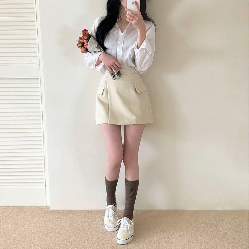 [4color] slit pocket mini skirt