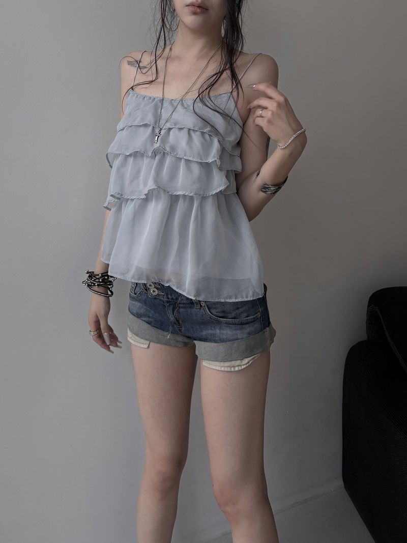 ruffle sheer bustier blouse (2color)