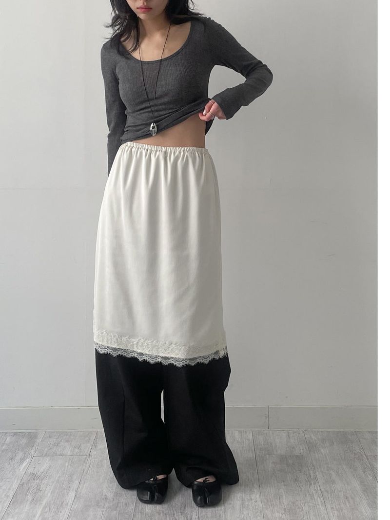Lace Satin Midi Skirt