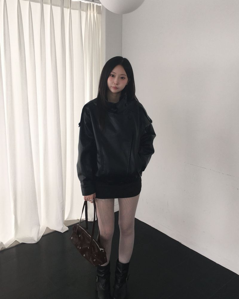 High neck leather jacket