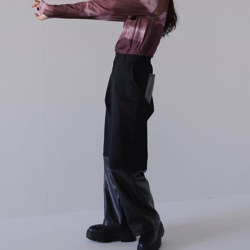 fake leather switching pants