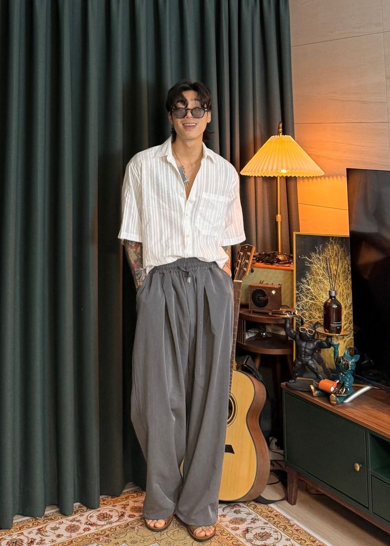 Planned Banding One-Tuck String Slacks
