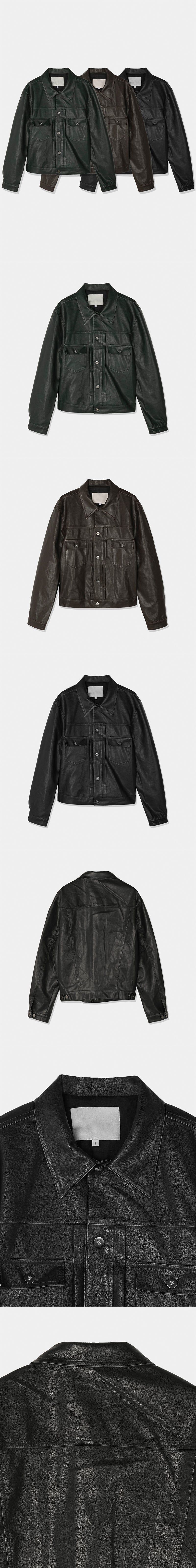  [F/W] Pin tuck leather trucker jacket(3color)