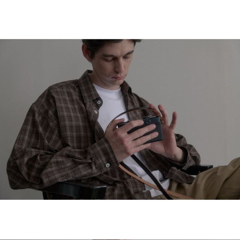 Vintage washing brown check shirts