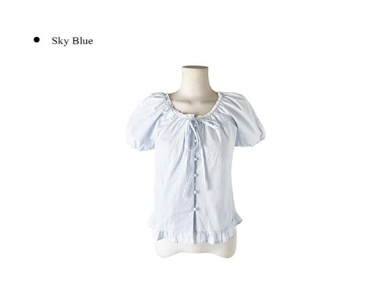Beson Lace Button Ribbon Frill Blouse