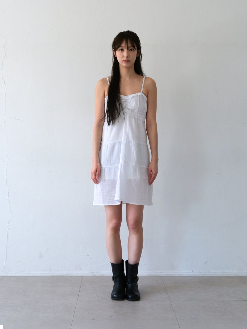 Boho Shirring Mini Dress (White)