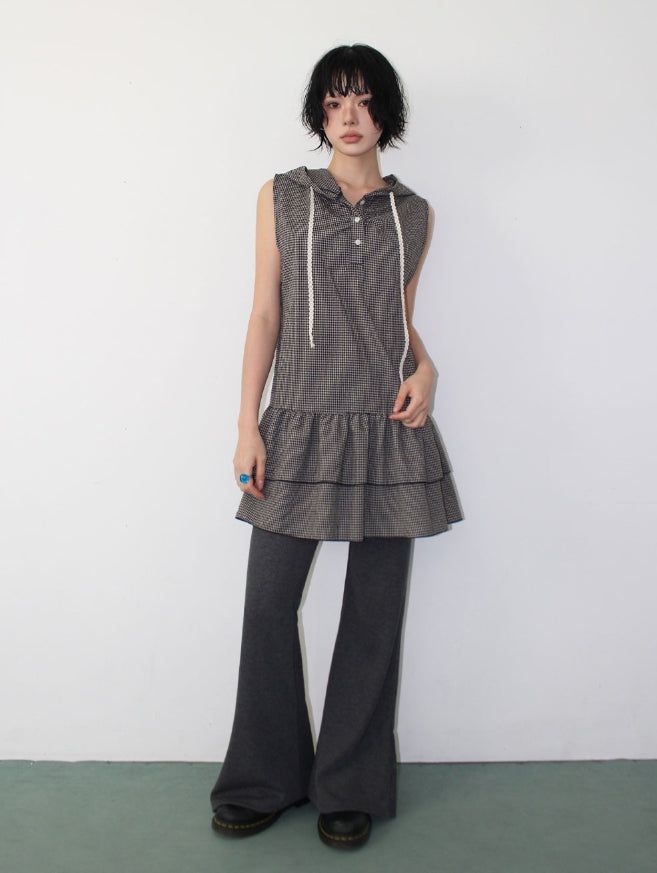 RIBBED BUTTON BOOTCUT PANTS