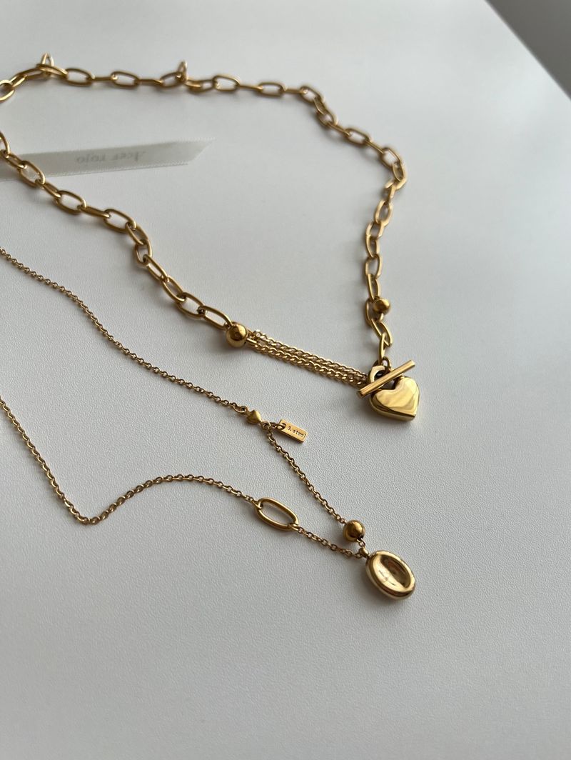 jm Heart Lock Stainless Steel Bold Chain Ball Coin Short Long Necklace