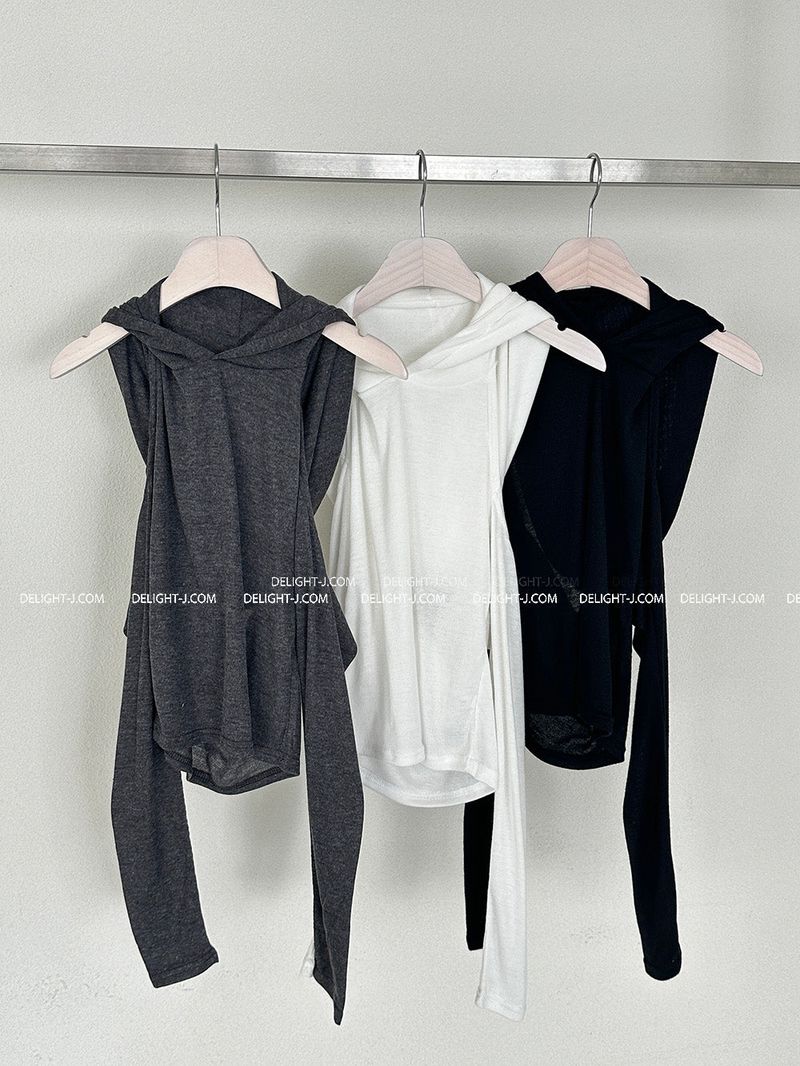 Hooded Shoulder Slit Backless T-shirt