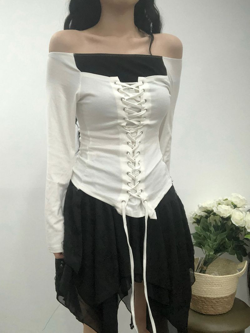 Ribbon Corset Off-shoulder T