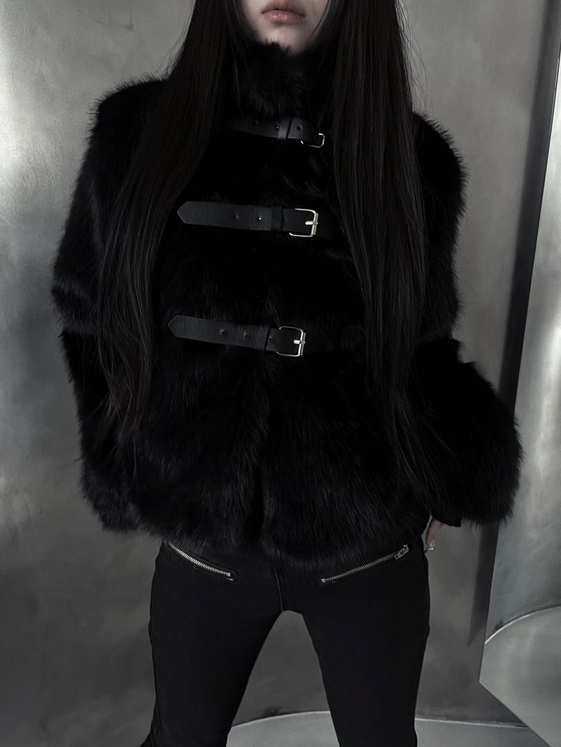 black buckle fur jacket