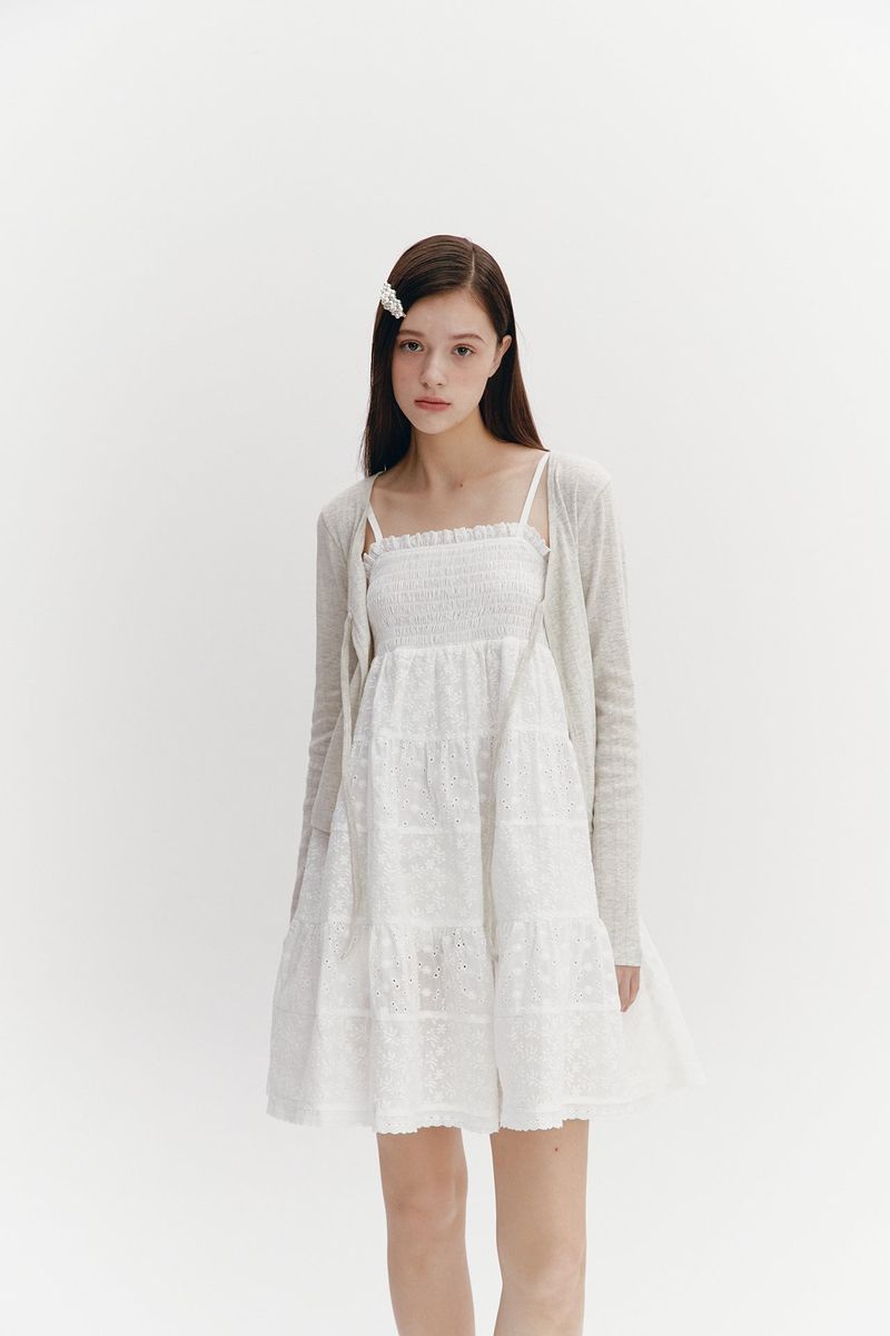 Ribbon Punching Cardigan Oatmeal