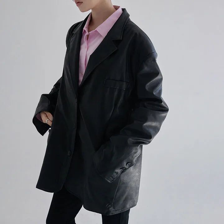 blitti（ブリッティ）の「[Rebaton] Loose-Fit Leather Jacket - 2 Colors（Jackets/Outerwear）」