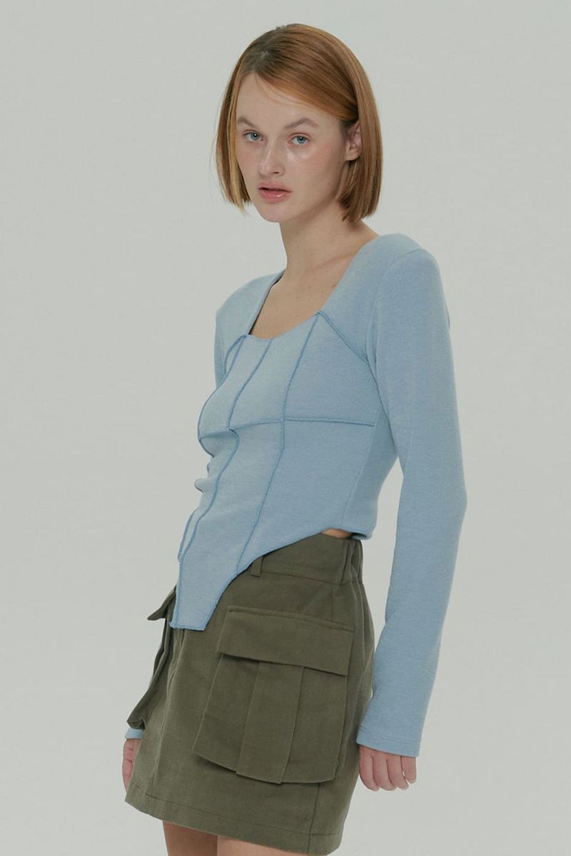 SOFT SQUARE NECK TOP / SKY BLUE