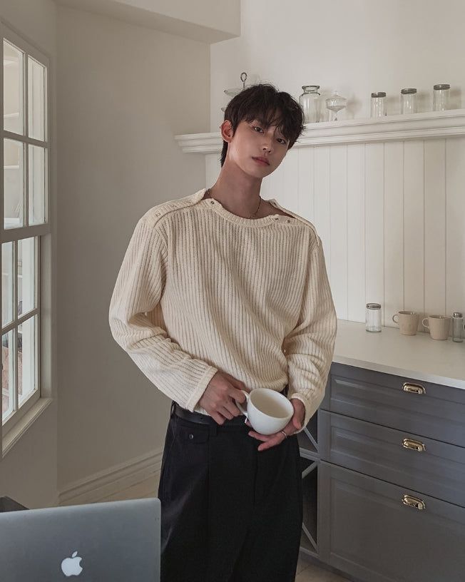 Rubber Velour Double Henley Neck Knit