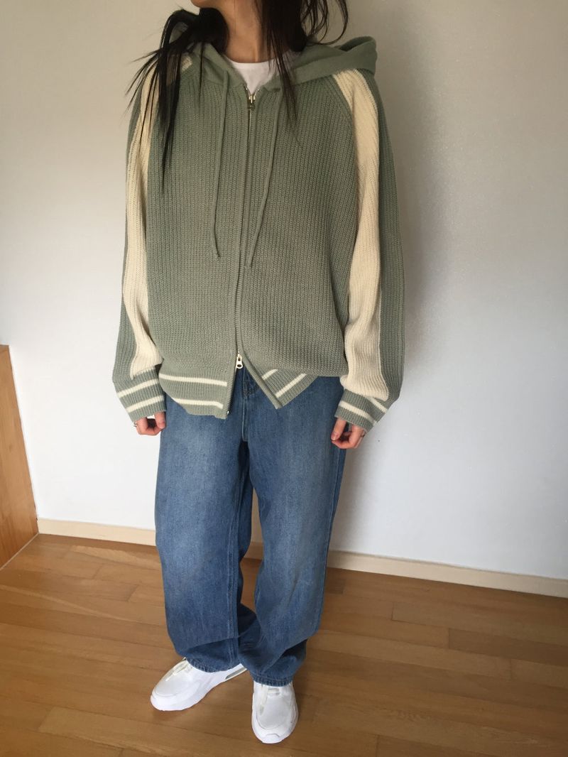 Coloring Hooded Zip-Up Knitwear (4 colors)