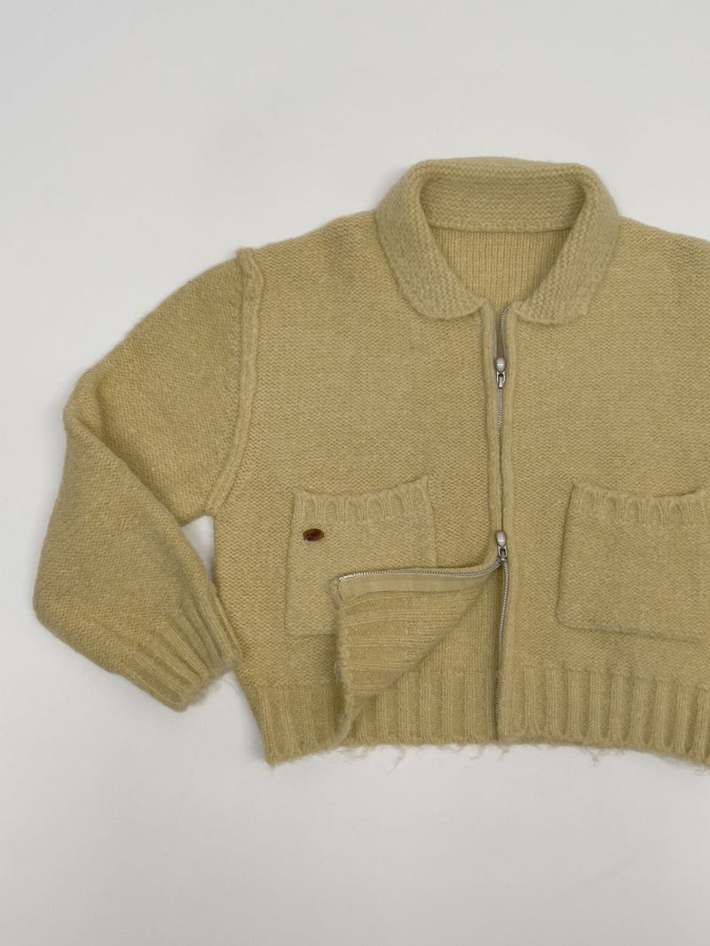 Reverse Two-Way Crop Knit Zip-Up