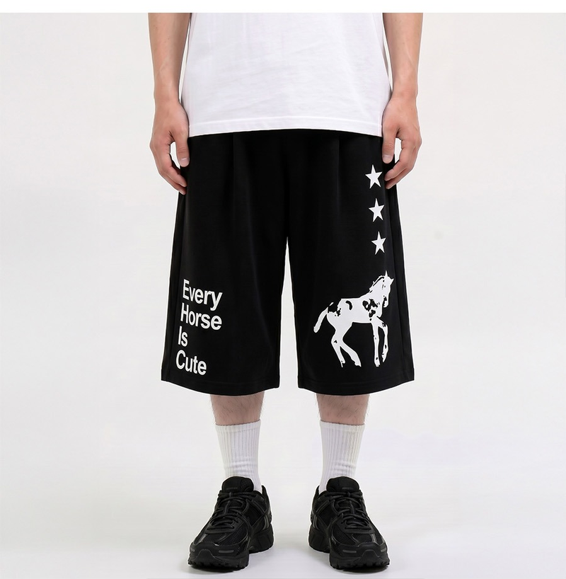 Balloon Curved Sweat Bermuda Pants Black Horse