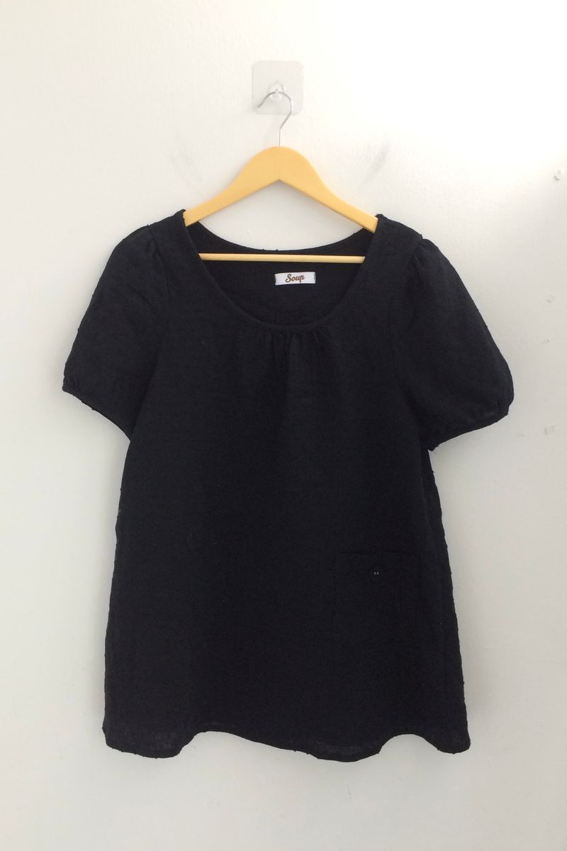 Pocket button puff blouse