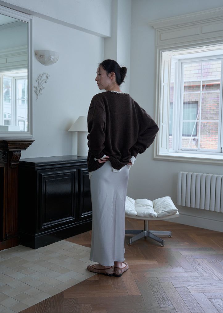 Satin Long Skirt (Silver)