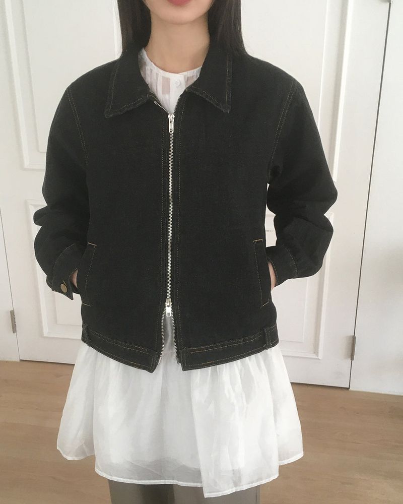 Vocket denim stitch two-way zip-up jacket