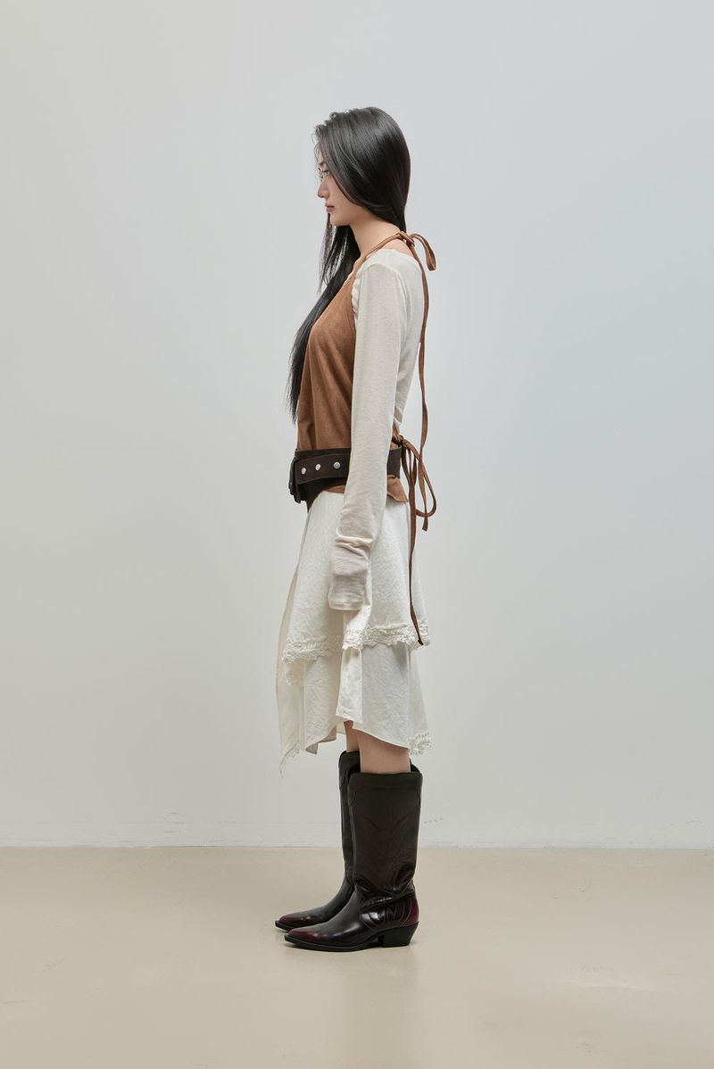 Unbalanced Lace Midi Skirt_Ivory