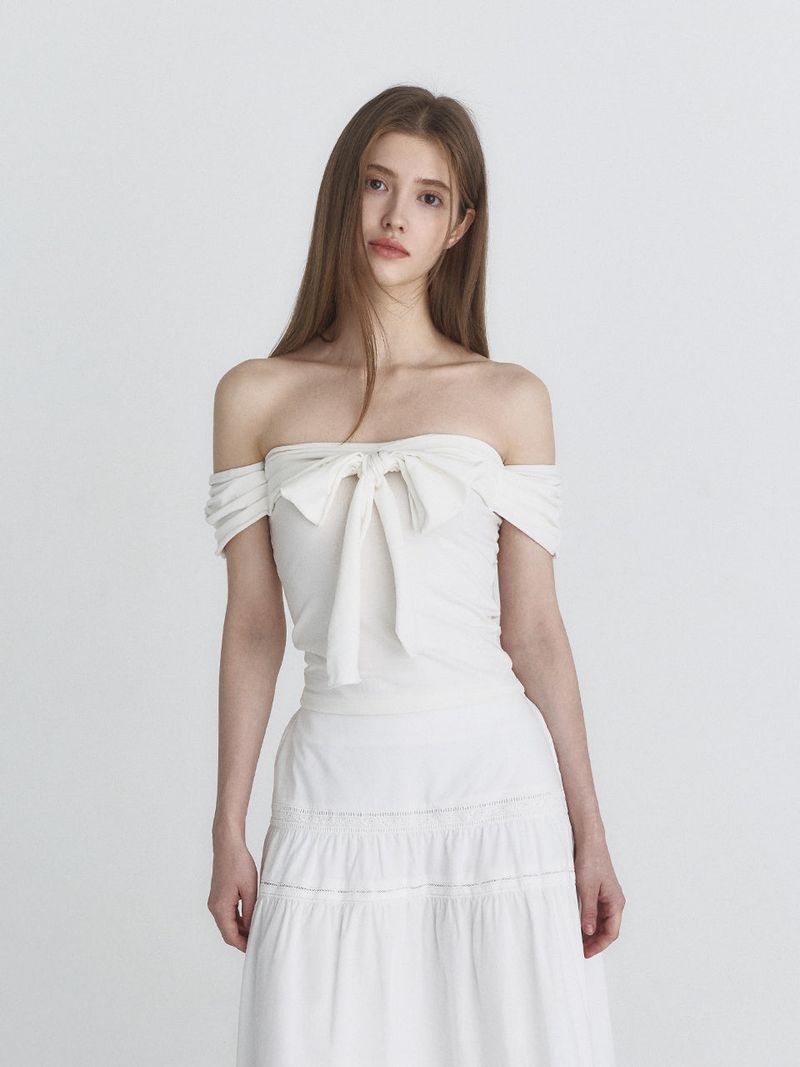 Off shoulder ribbon top (Ivory)