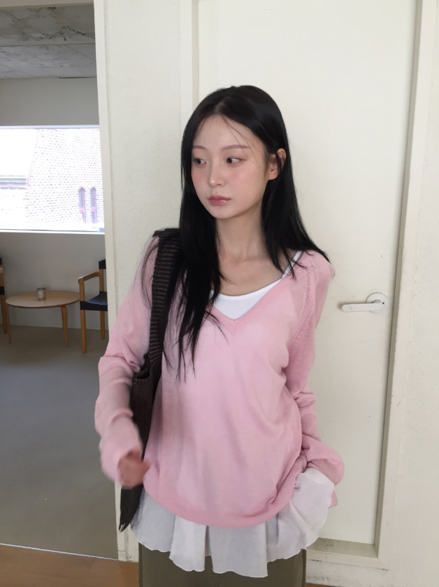 howu（ハウユ）の「ナッティングルーズフィットカラーヤンブイニット（ピンク）（Tops）」