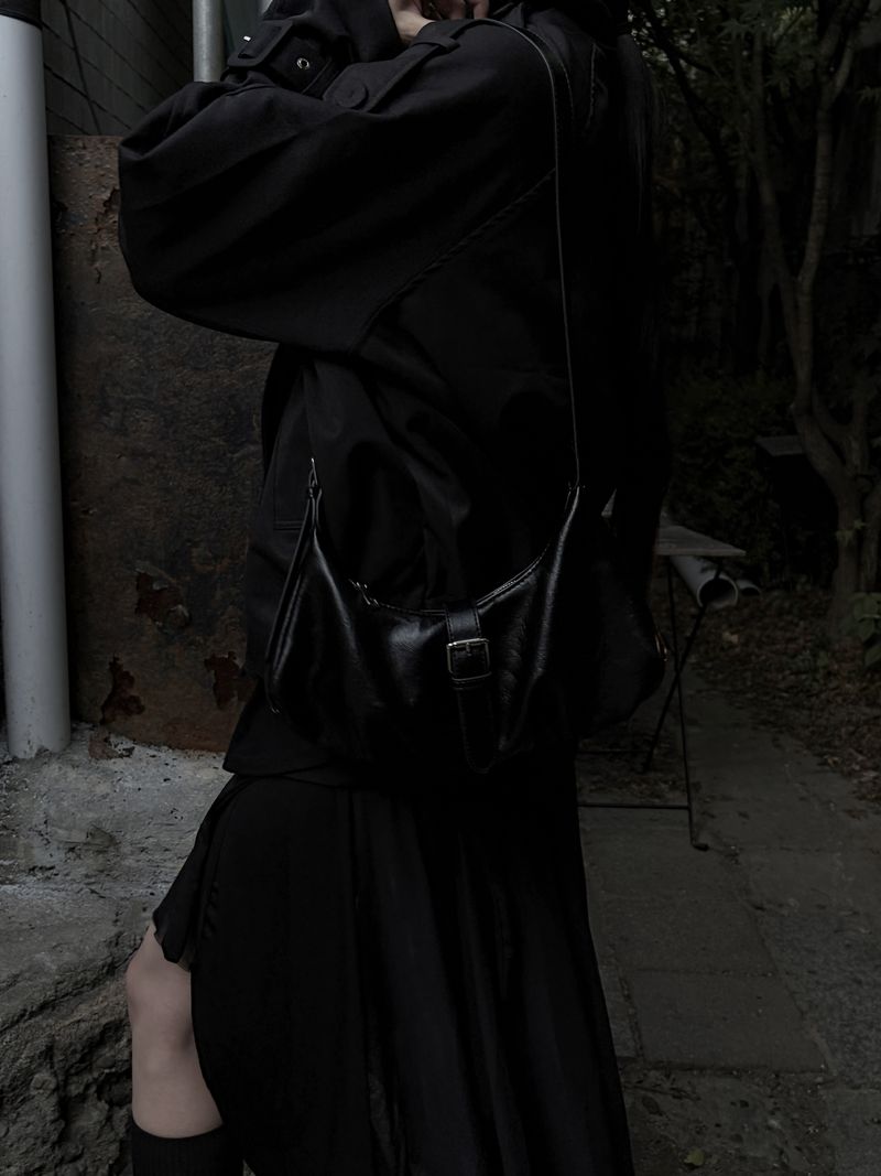 minimal leather buckle shoulder bag (2color)