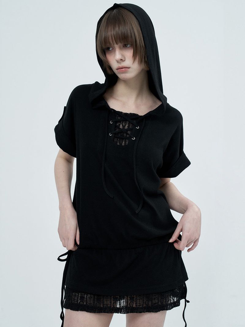 eyelet lace hood op / black