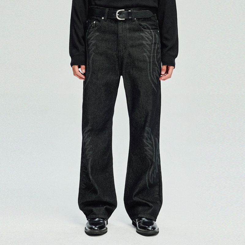laser cowboy flare denim pants black