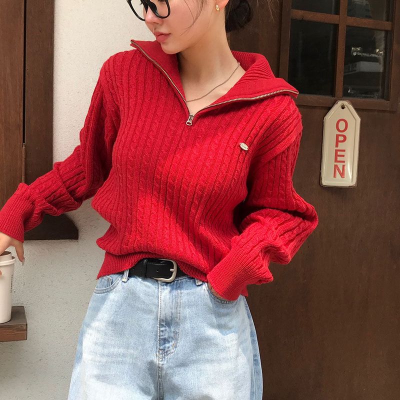[BELLIDE MADE] CABLE HALF ZIP-UP KNIT WITH PENDANT