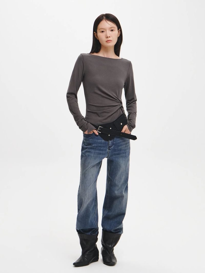 WOMAN DRAPE PIERCING T-SHIRT