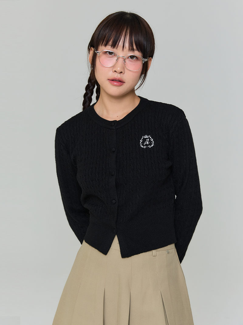 EMBROIDERED TWIST CARDIGAN - BLACK