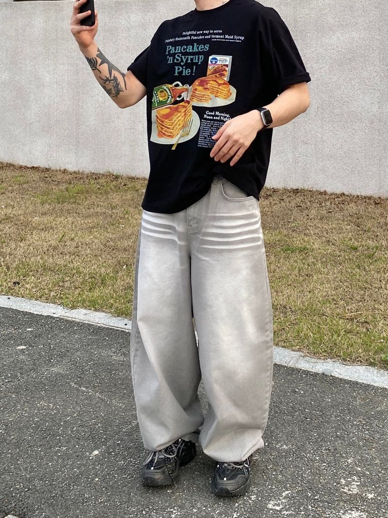 Sand Washing Denim Balloon Pants 2C