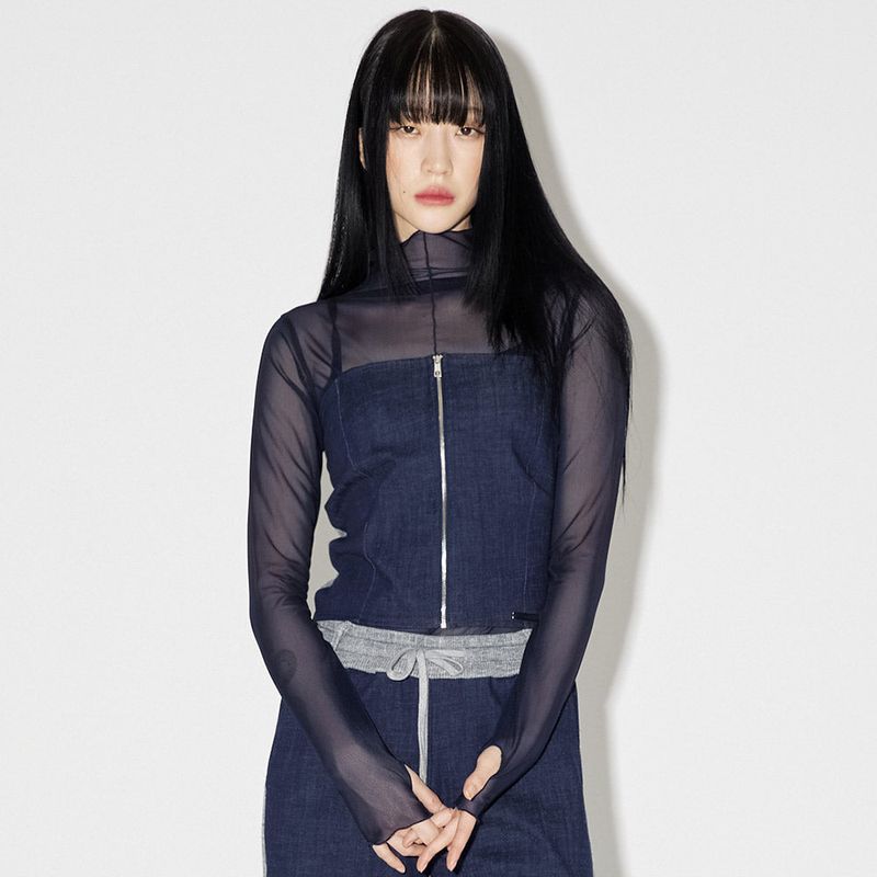 ZEROPLANET（ゼロプラネット）の「デニムニットブロックチューブトップ / Denim Knit Blocking Top [BLUE]（Tops）」