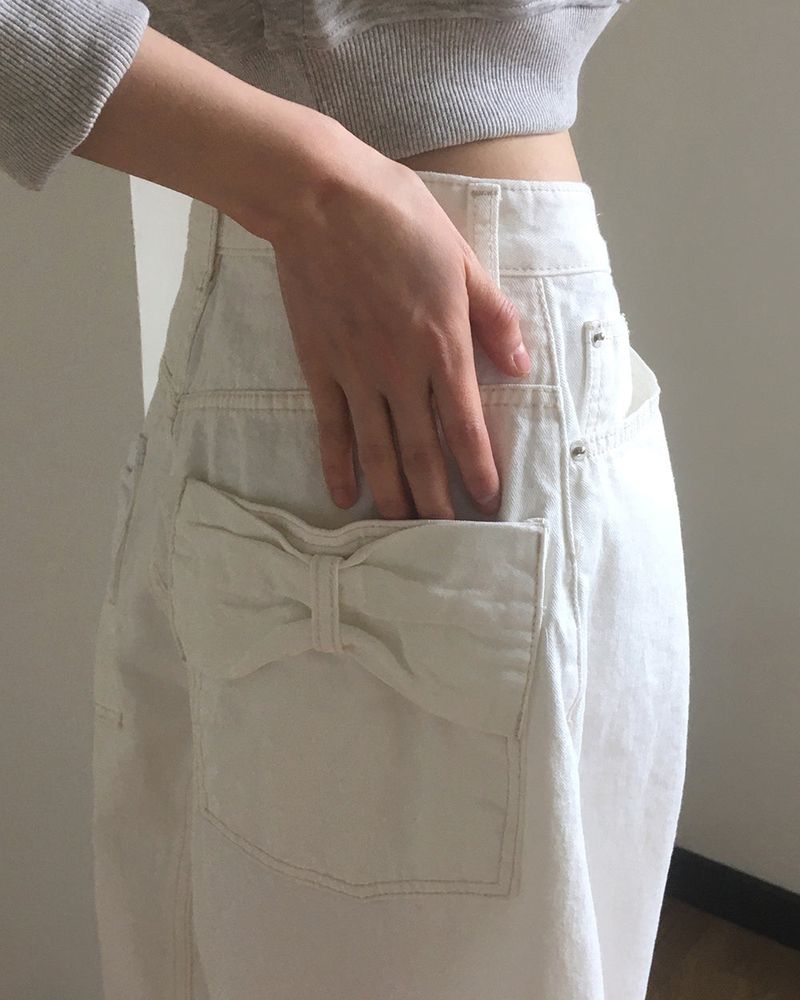 Hiro ribbon pocket wide cotton pants