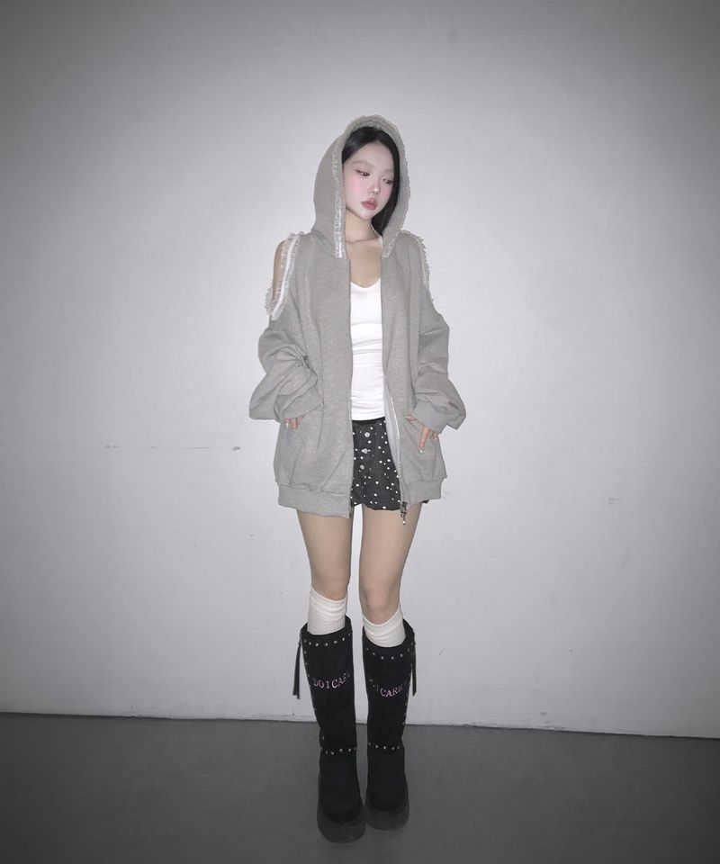 lace off hood zip-up (2colors)