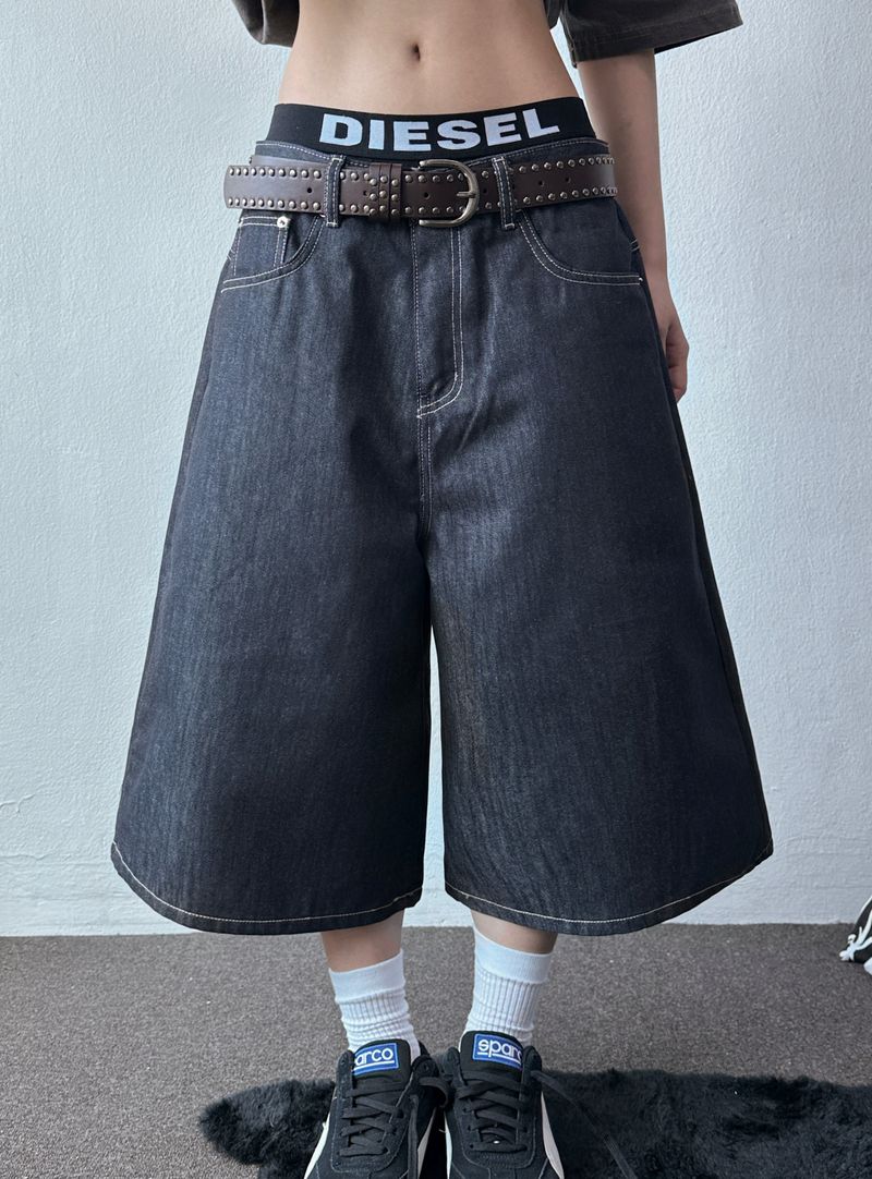 Sticky Stitch Back Cinch Denim Bermuda Shorts 2color
