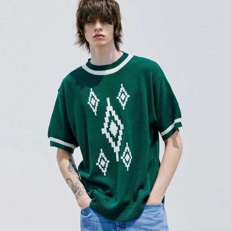 NAVAJO PATTERN RINGER HALF KNIT GREEN
