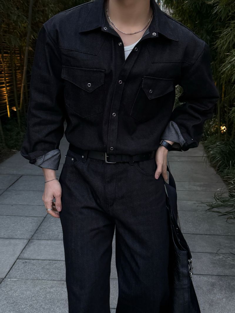 Leaf denim western shirt