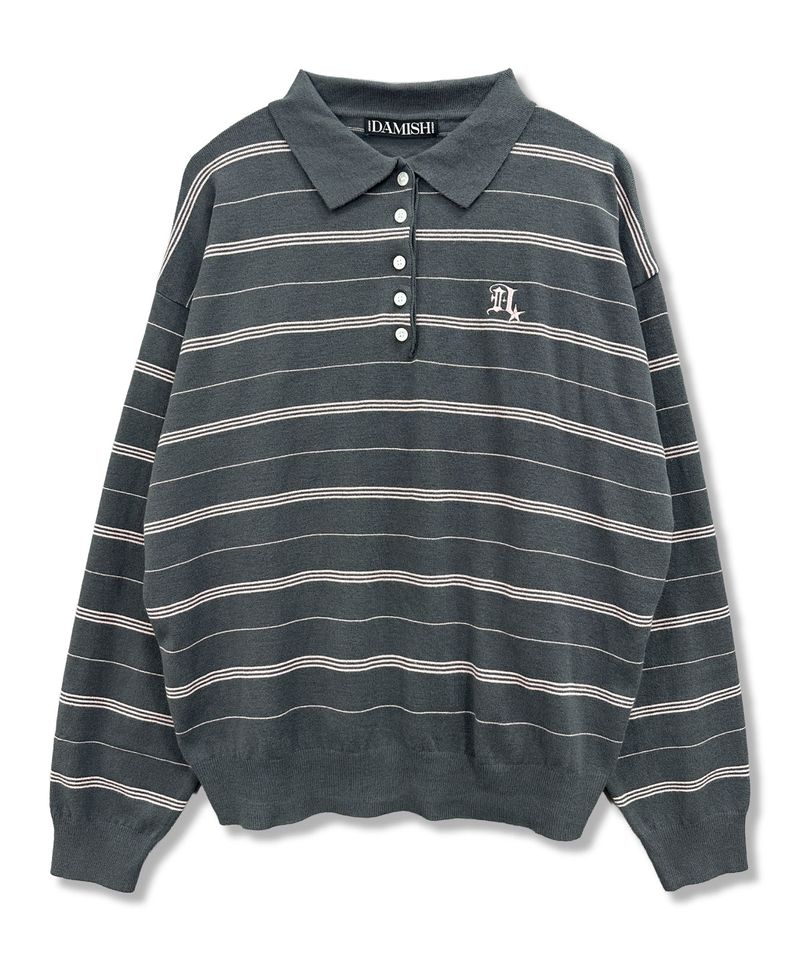 ゴシックDロゴストライプカラーニット_チャコール
