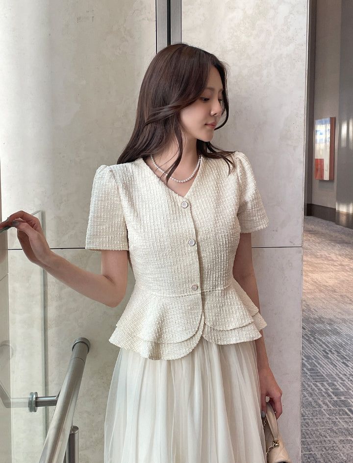 iam mari（アイアム マリ）の「Hene V-neck Bokashi Peplum Jacket Blouse（Tops）」