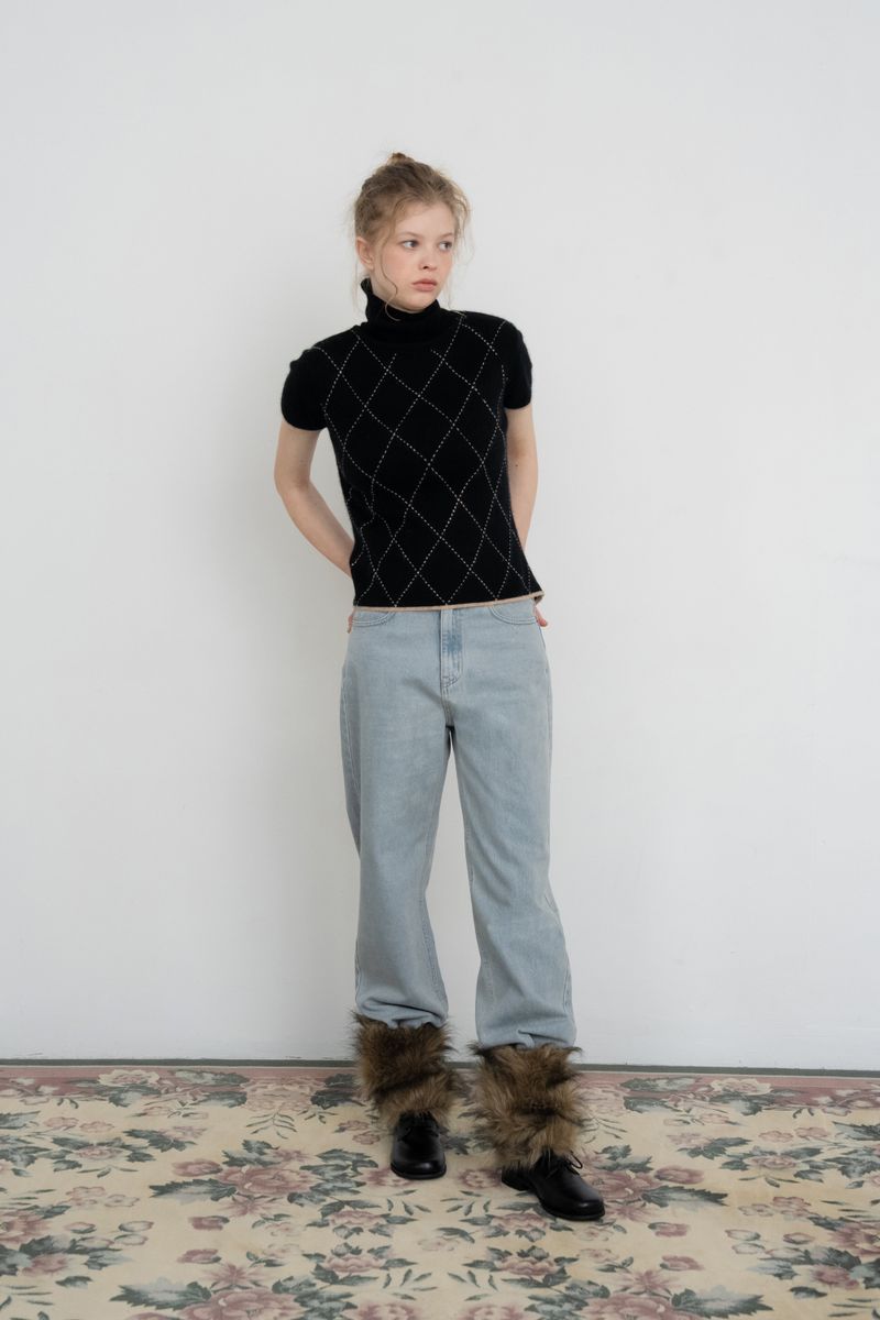 Argyle turtleneck half knit_black